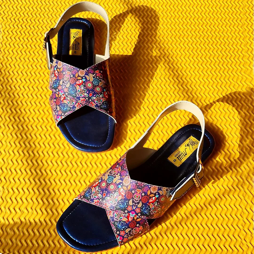 Women Blue Graphic Kohati Flat Sandals