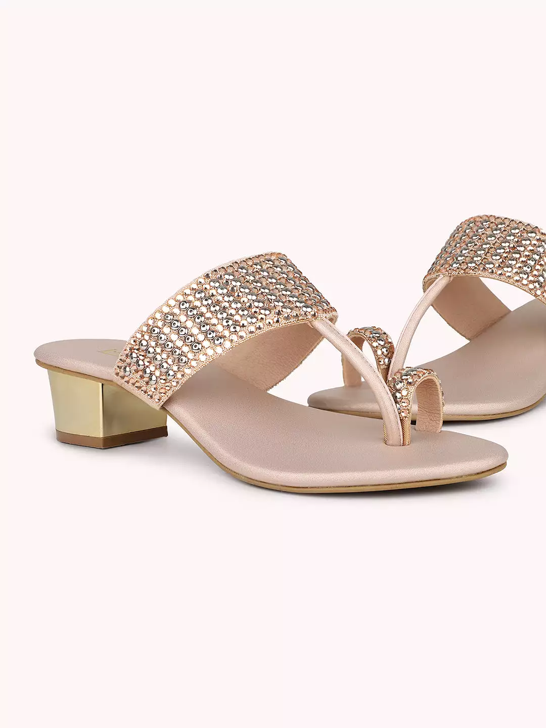 Women Peach-Toned Embellished One Toe Block Heels