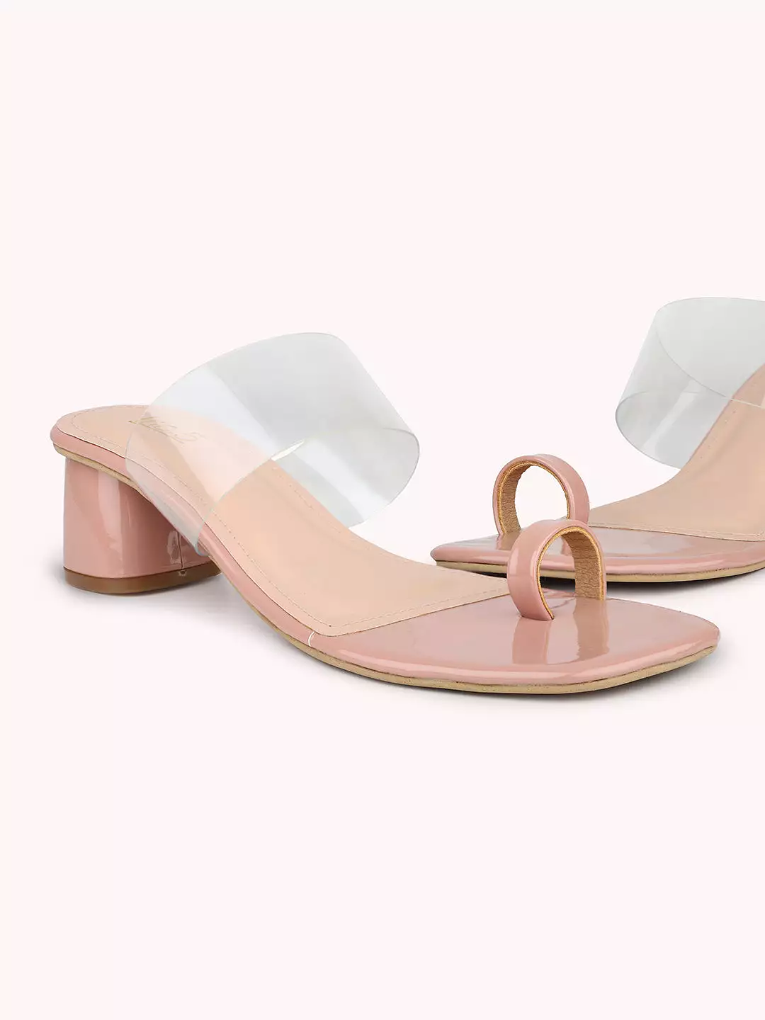 Women Peach Transparent One Toe Block Heels