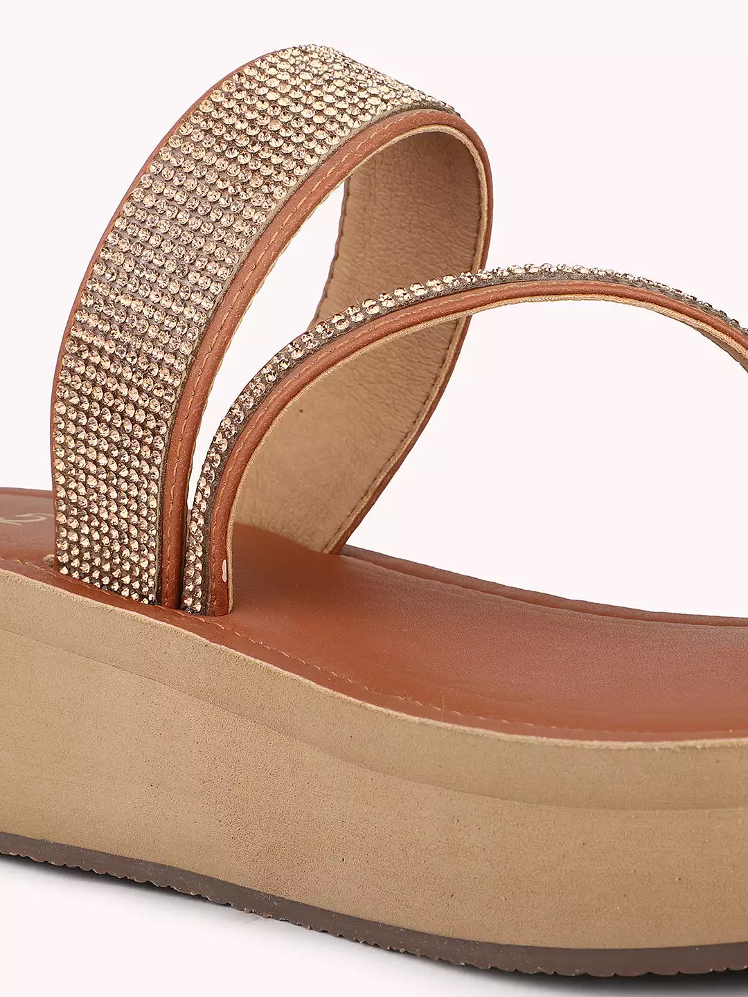 Women Tan Embellished One Toe Comfort Heels