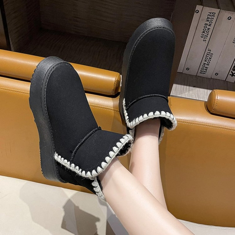 Women Winter Flats Moccasin Snow Winter Cowskin Boots