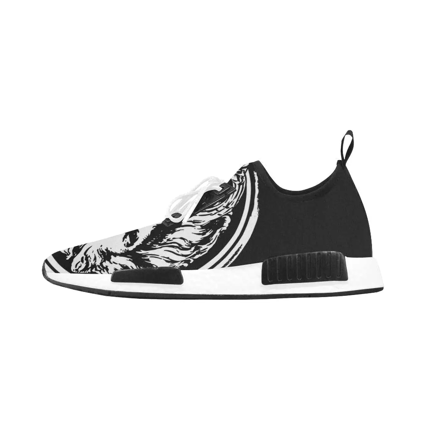 Women's Black and White Lion Lace Up Trainers