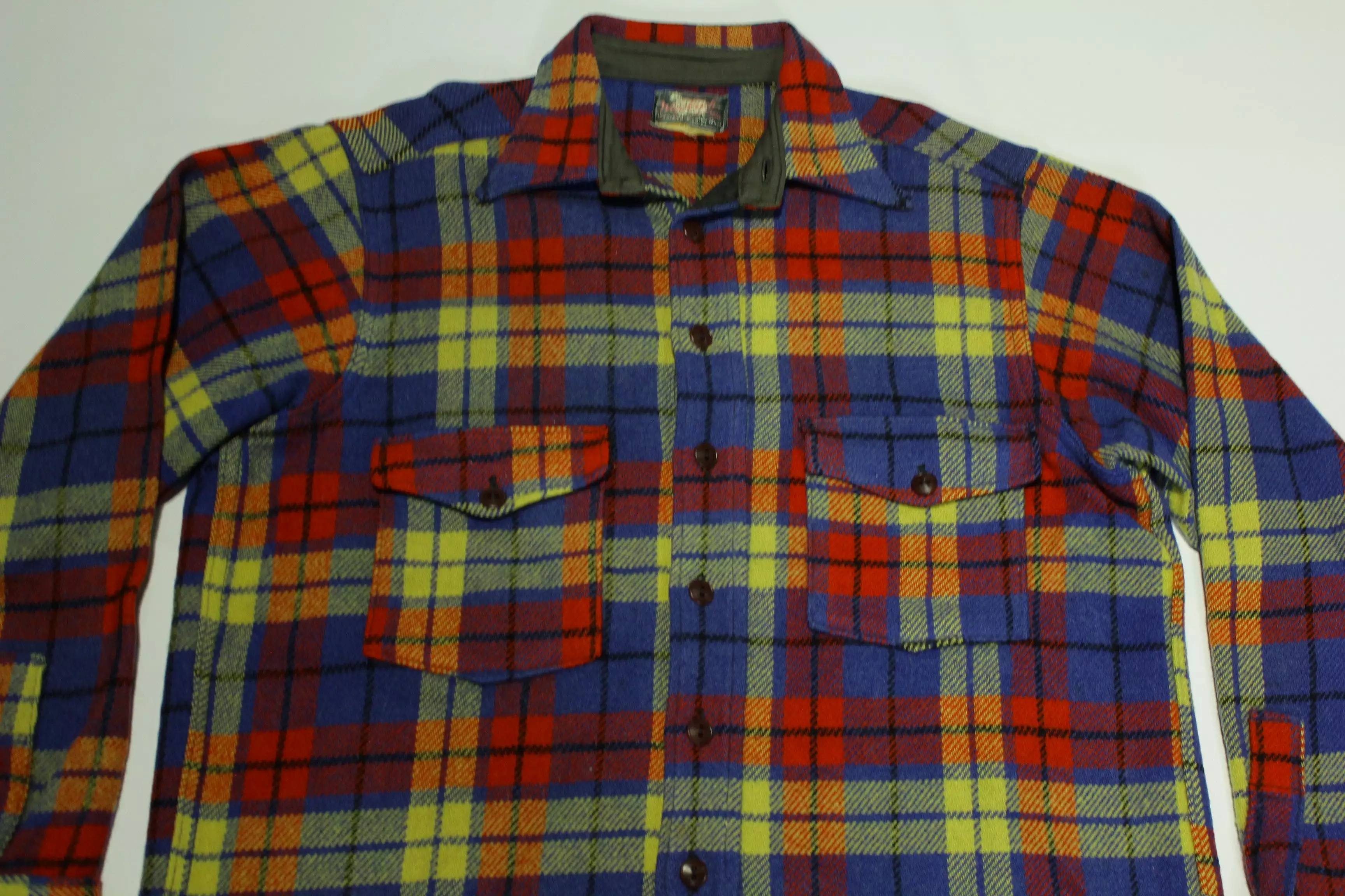 Woolrich 1940's 1947 WWII Grail Plaid Vintage Wool Button Up Classic Flannel Shirt