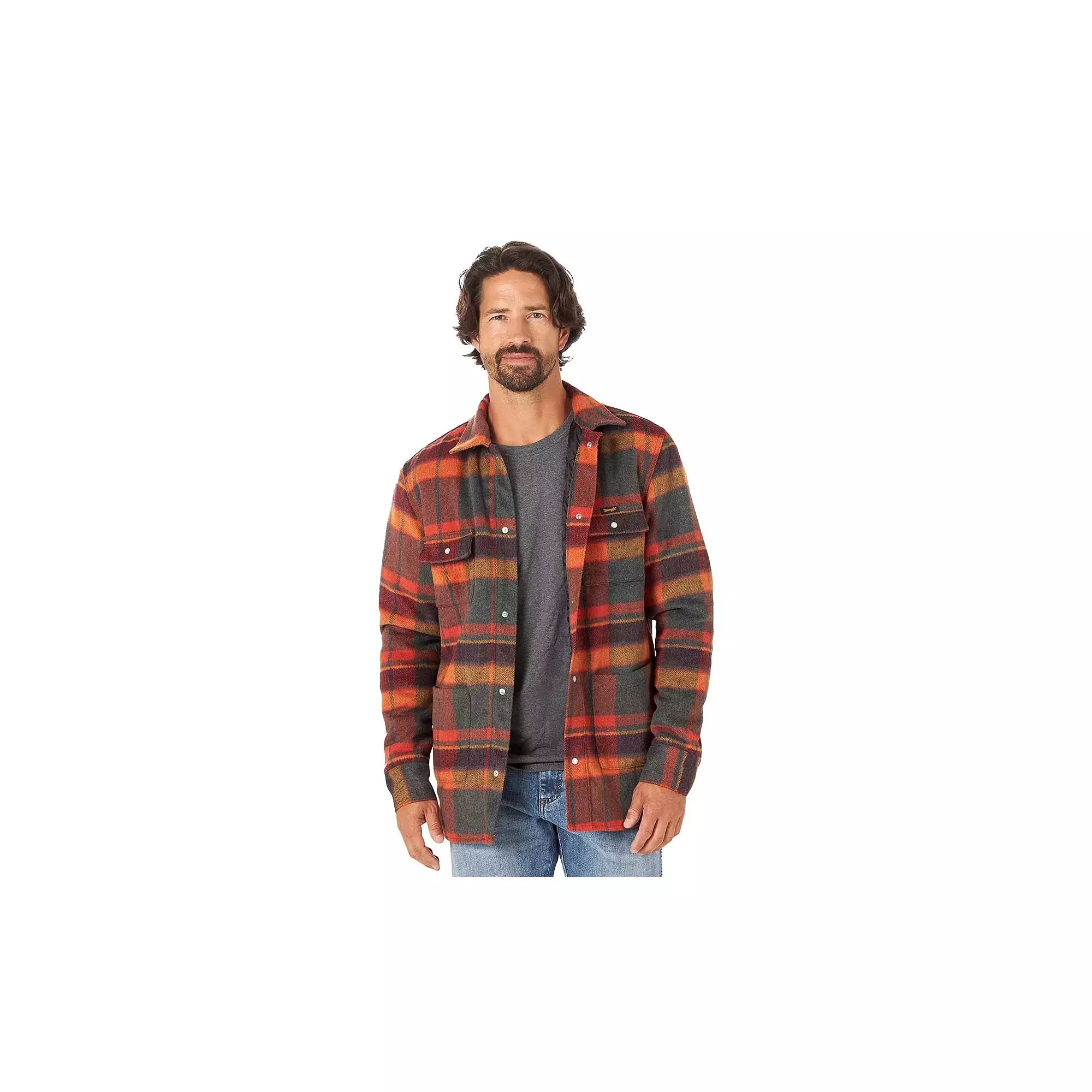 Wrangler Flannel Shirt Jacket Quilted Lining Blaze Orange